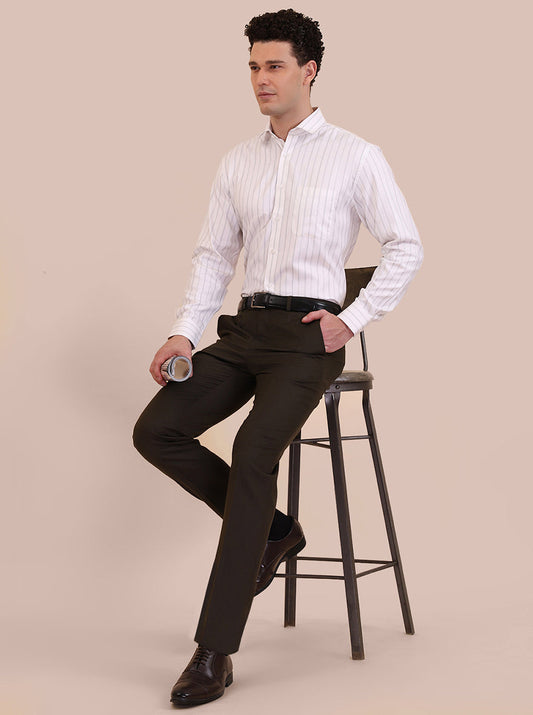 White & Grey Striped Regular Fit Formal Shirt | Greenfibre