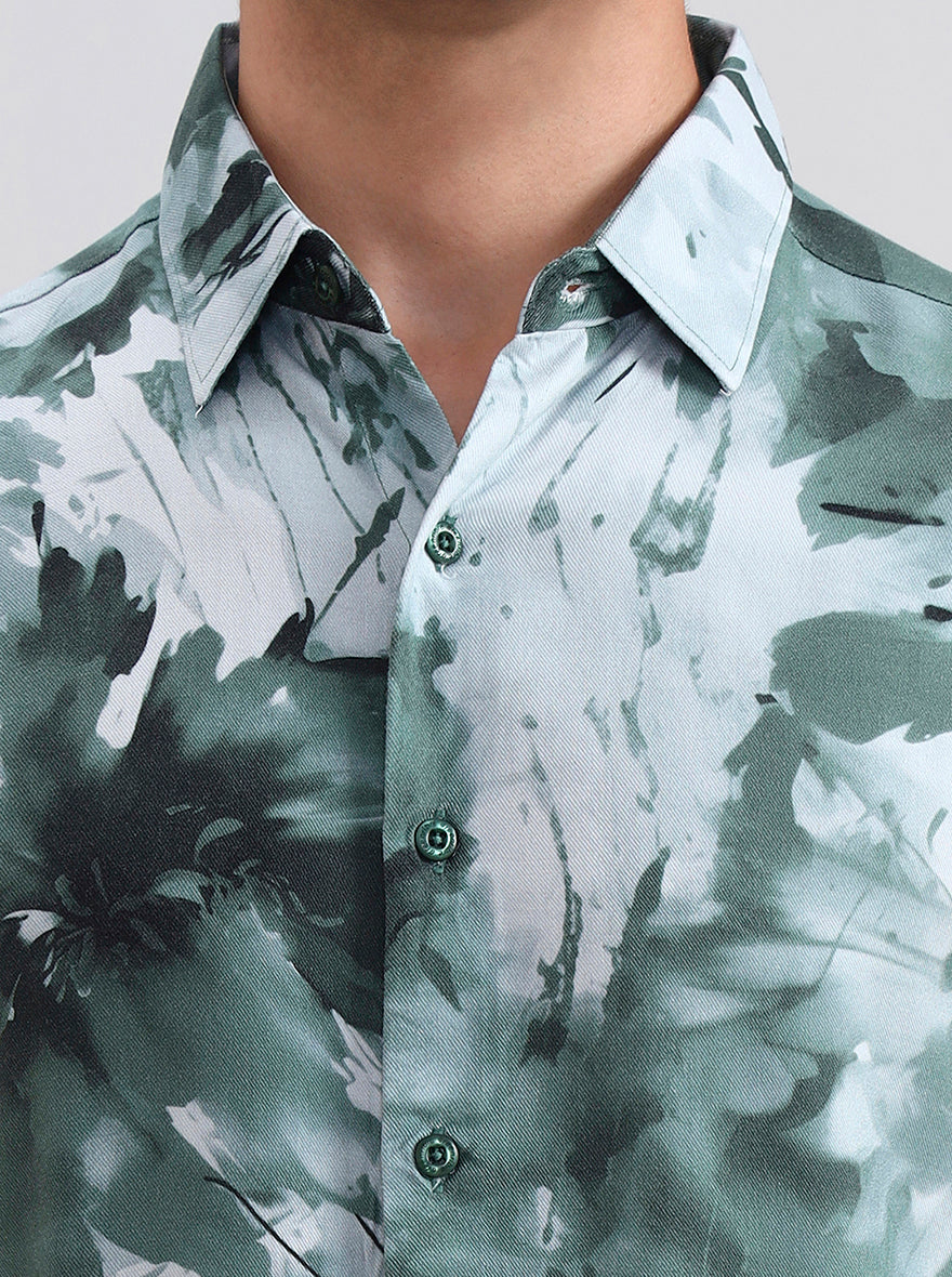 Green Printed Slim Fit Casual Shirt | Greenfibre