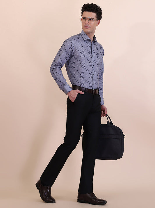 Grey Printed Slim Fit Party Wear Shirt | Greenfibre