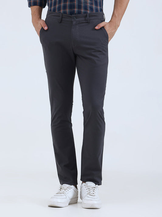 Dark Grey Solid Super Slim Fit Casual Trouser | Greenfibre