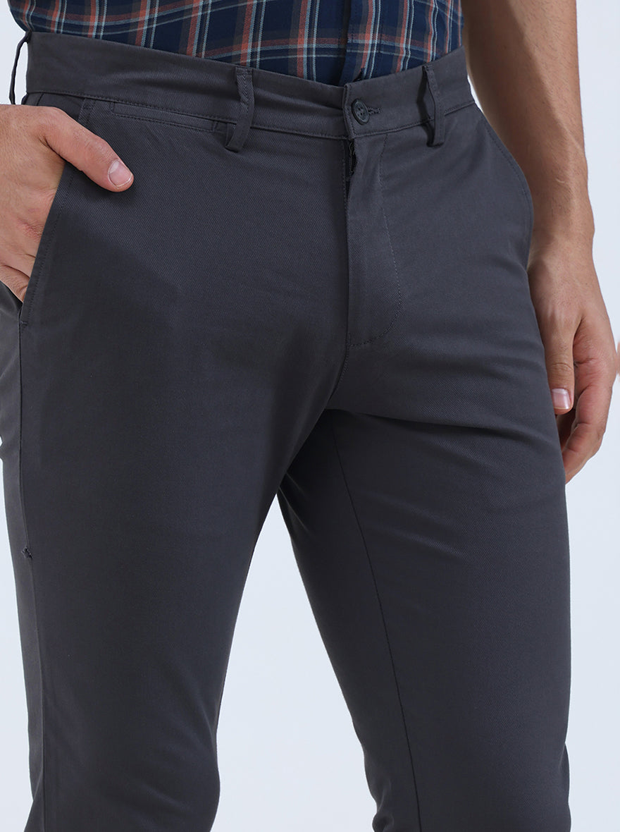 Dark Grey Solid Super Slim Fit Casual Trouser | Greenfibre