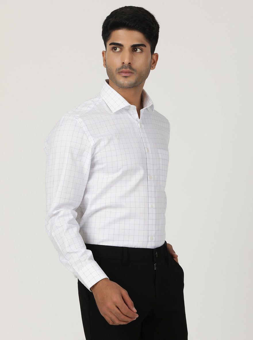White Checked Slim Fit Formal Shirt | Greenfibre
