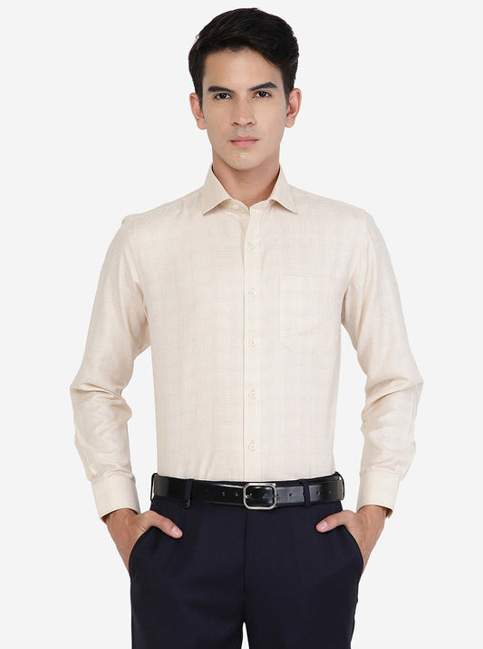 Beige Checked Slim fit Formal Shirt | Greenfibre