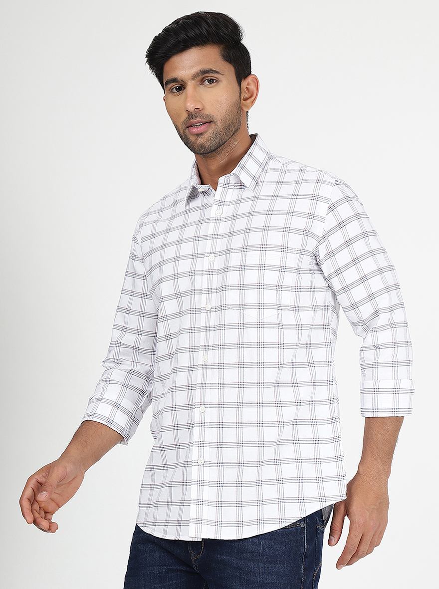White Checked Smart Fit Semi Casual Shirt | Greenfibre