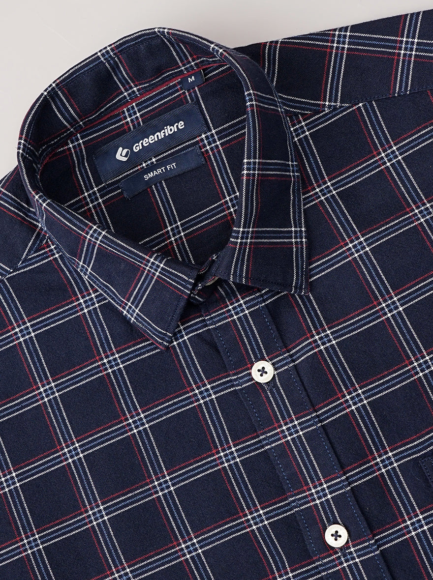 Navy Blue Checked Smart Fit Semi Casual Shirt | Greenfibre