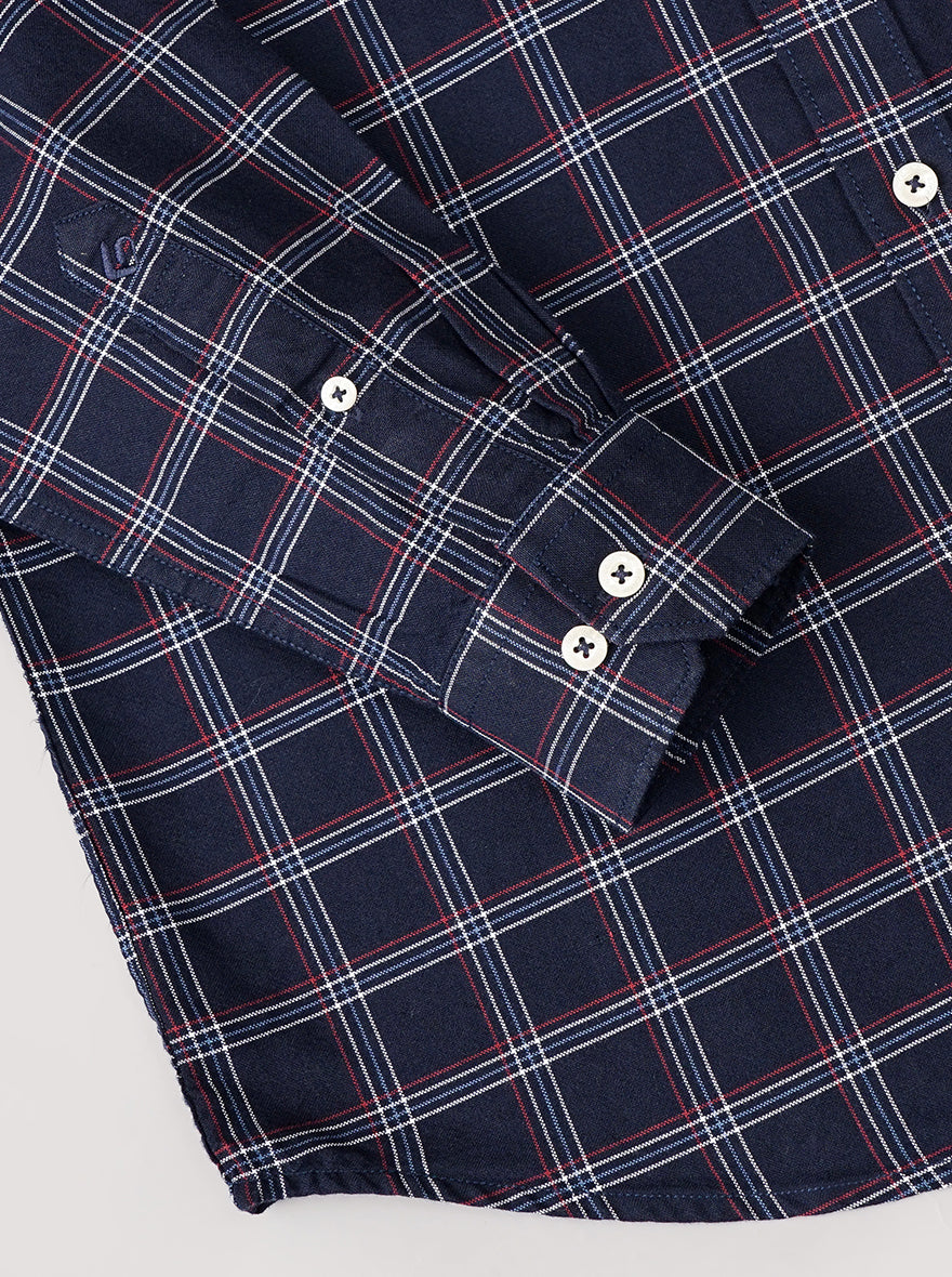 Navy Blue Checked Smart Fit Semi Casual Shirt | Greenfibre