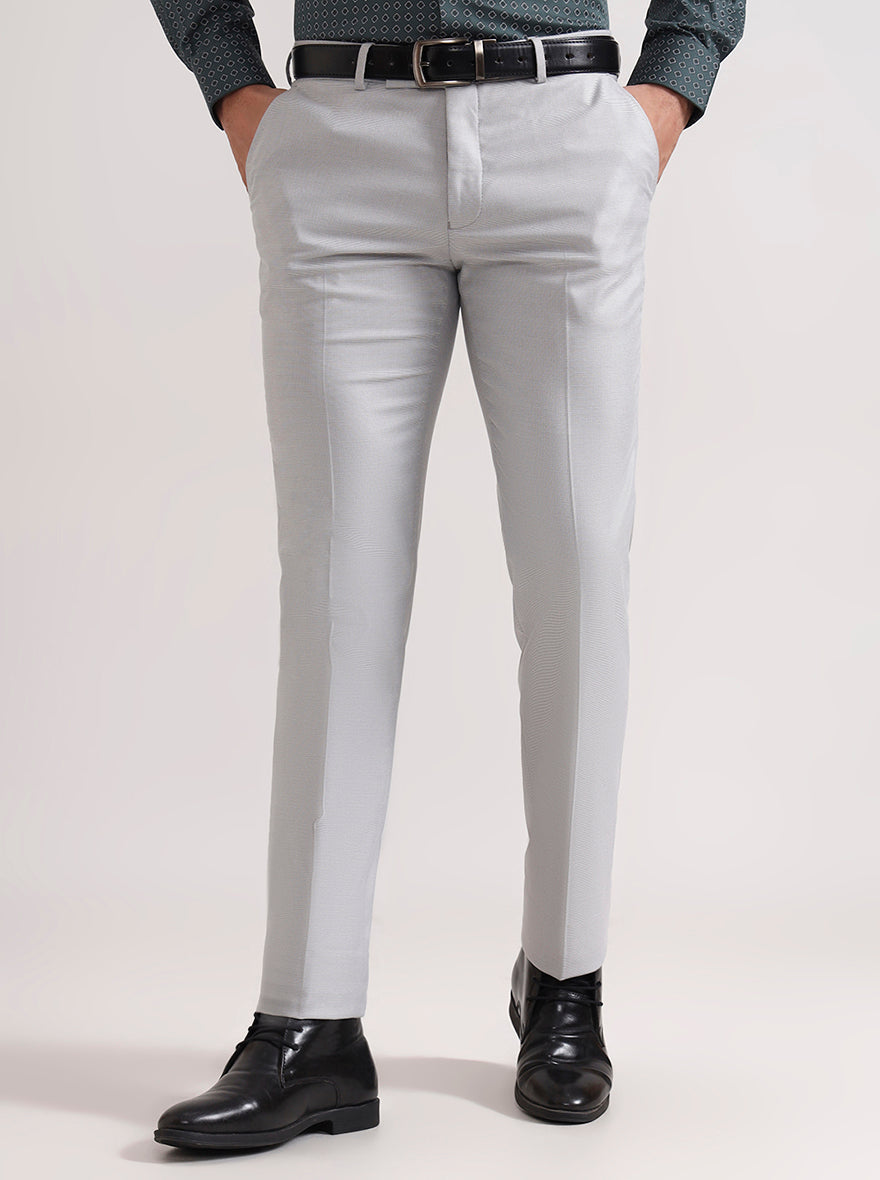 Light Grey Solid Slim Fit Formal Trouser | Greenfibre