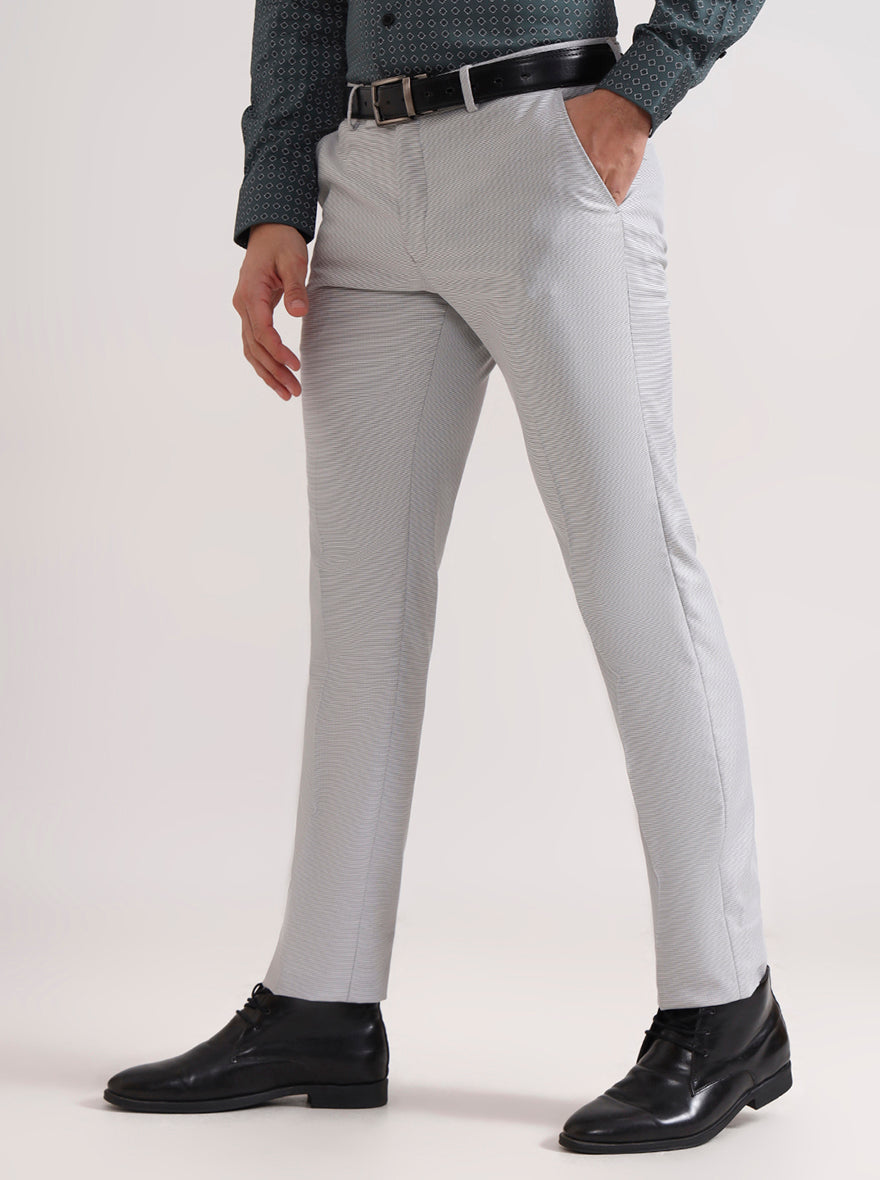 Light Grey Solid Slim Fit Formal Trouser | Greenfibre