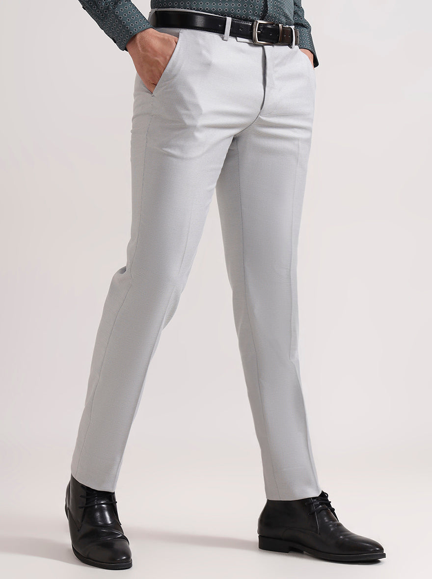 Light Grey Solid Slim Fit Formal Trouser | Greenfibre