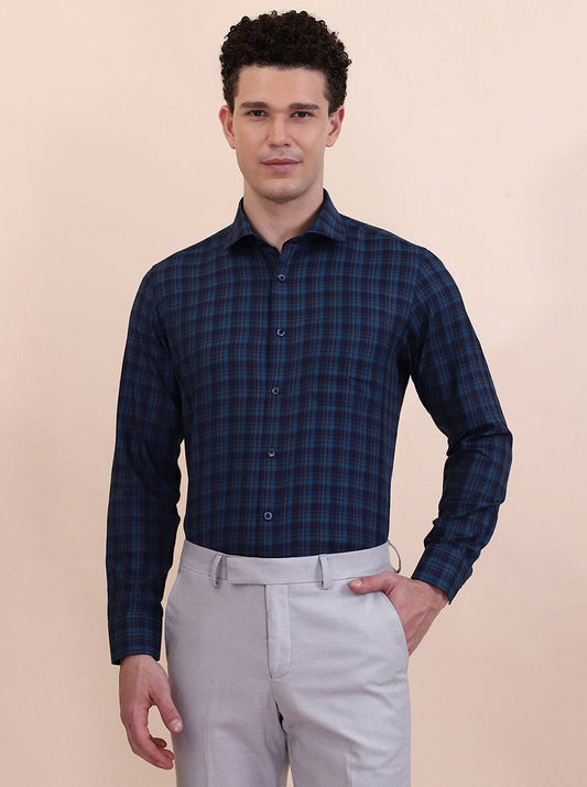 Blue Checked Slim Fit Formal Shirt | Greenfibre