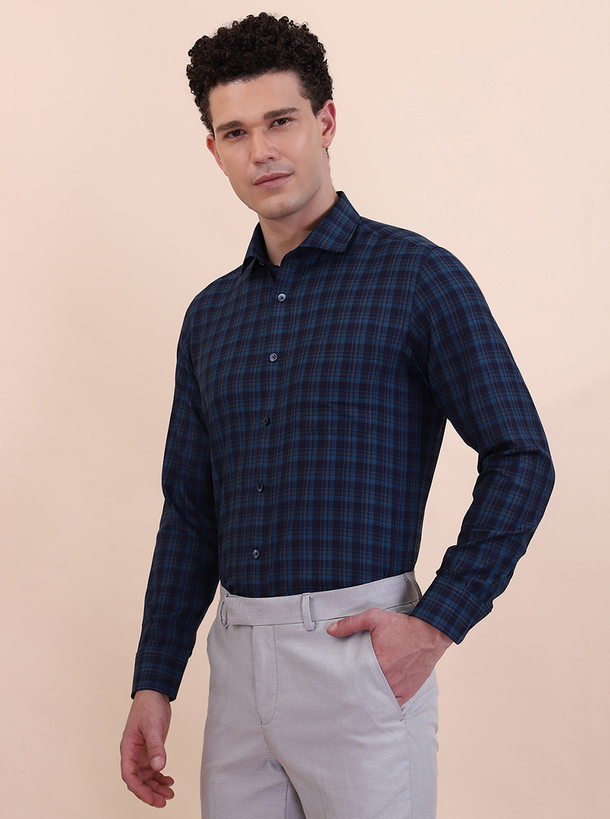 Blue Checked Slim Fit Formal Shirt | Greenfibre