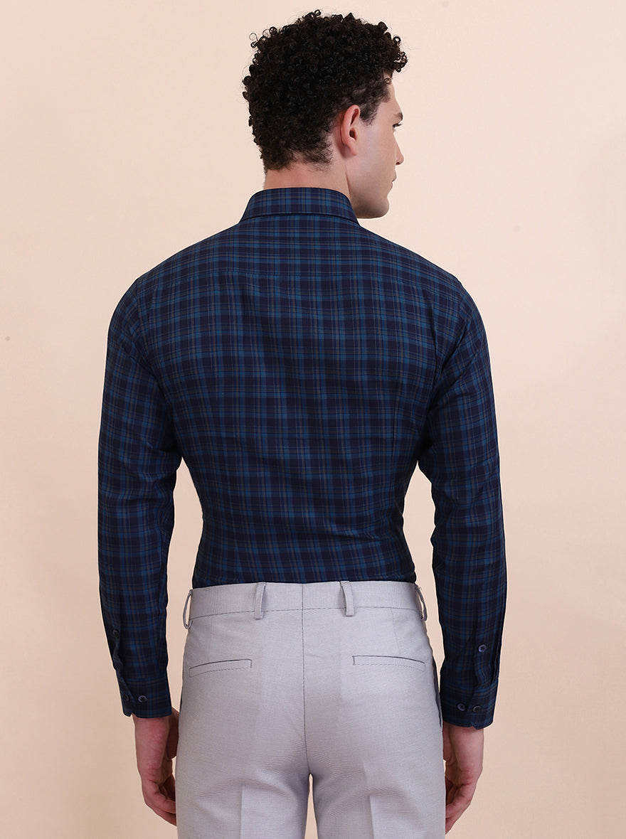 Blue Checked Slim Fit Formal Shirt | Greenfibre