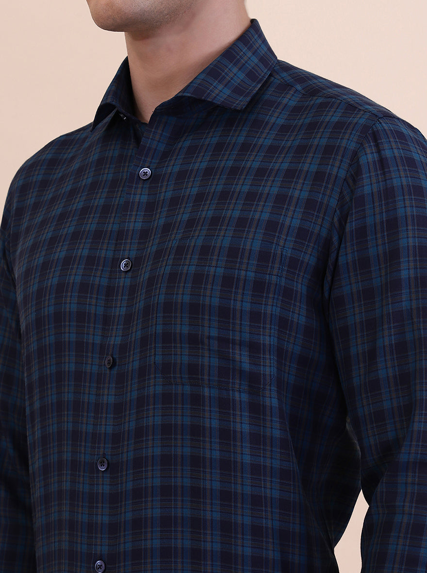 Blue Checked Slim Fit Formal Shirt | Greenfibre