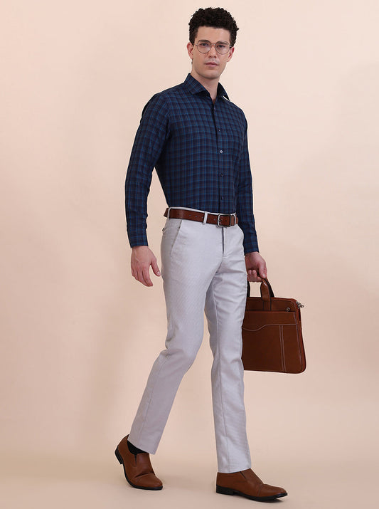 Blue Checked Slim Fit Formal Shirt | Greenfibre