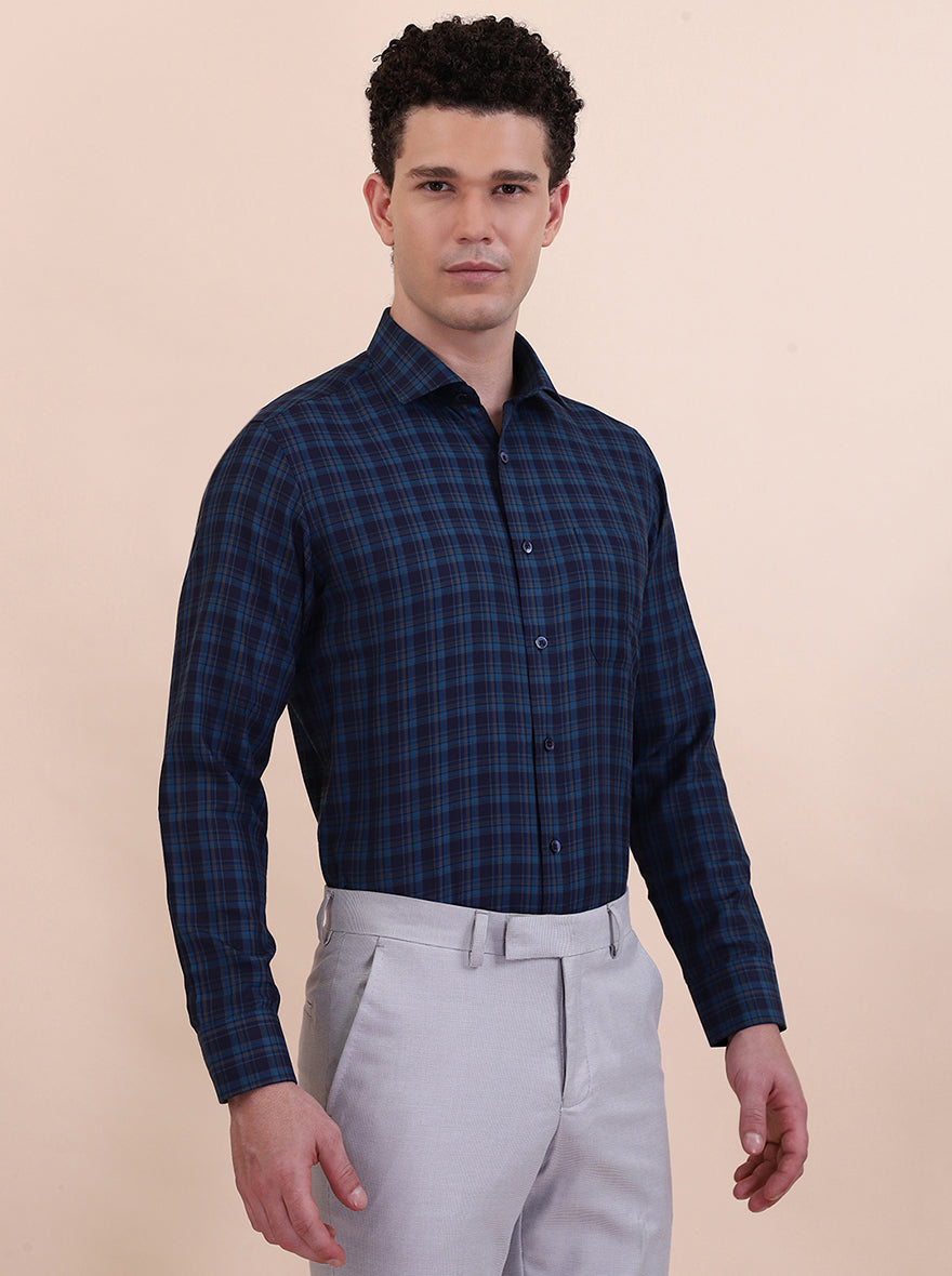 Blue Checked Slim Fit Formal Shirt | Greenfibre