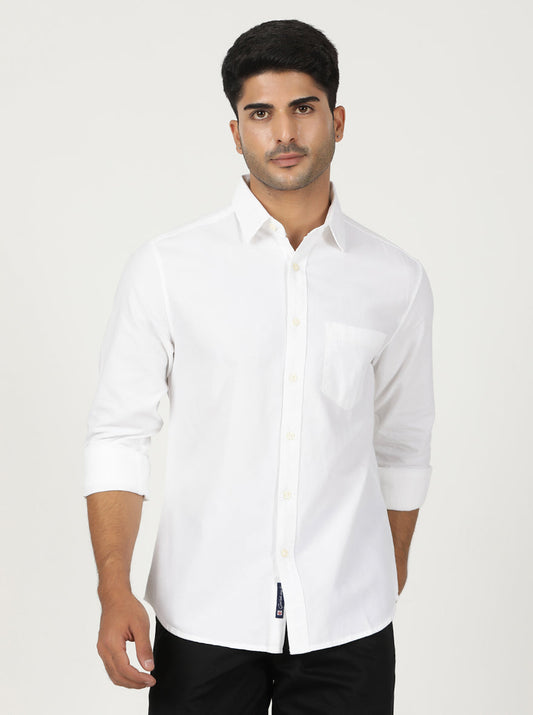 White Solid Slim Fit Casual Shirt | Greenfibre