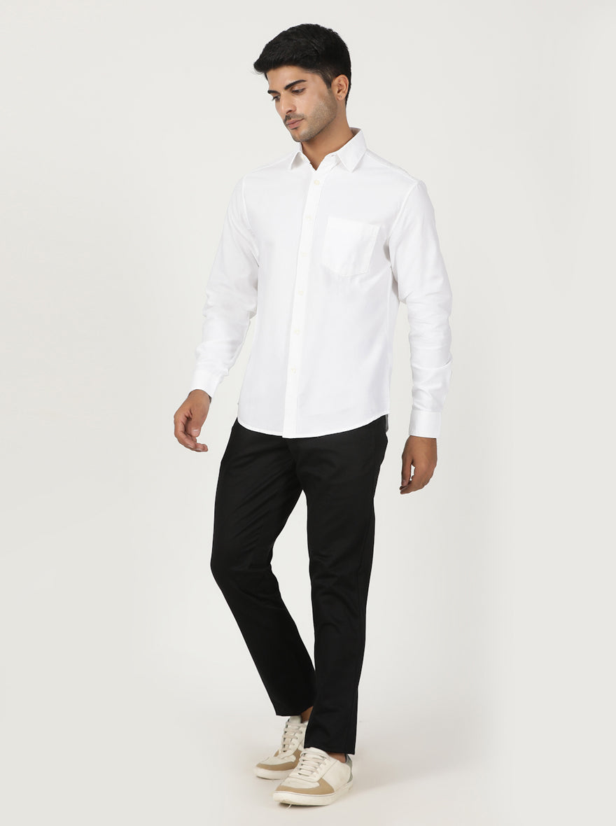 White Solid Slim Fit Casual Shirt | Greenfibre