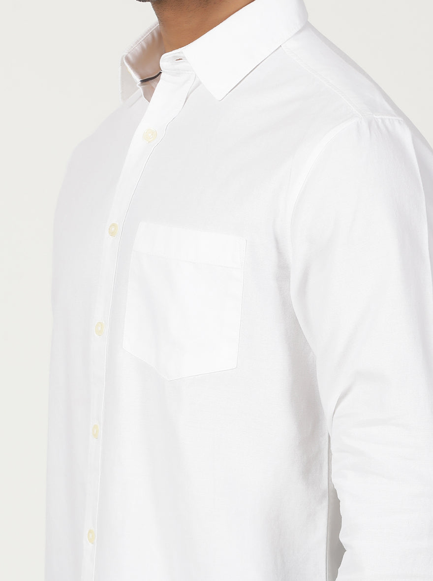 White Solid Slim Fit Casual Shirt | Greenfibre