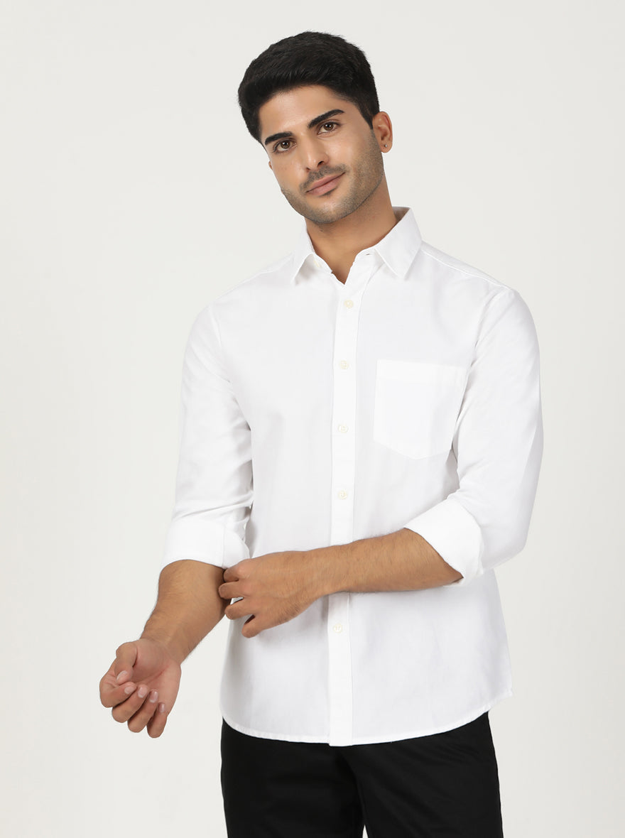 White Solid Slim Fit Casual Shirt | Greenfibre
