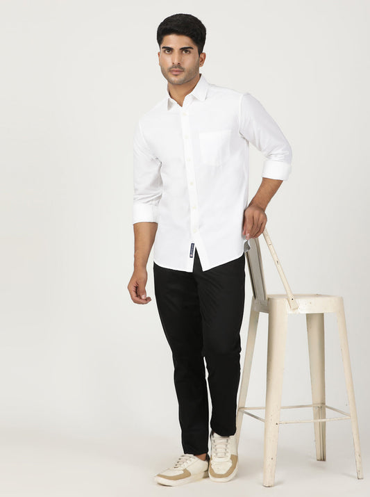 White Solid Slim Fit Casual Shirt | Greenfibre