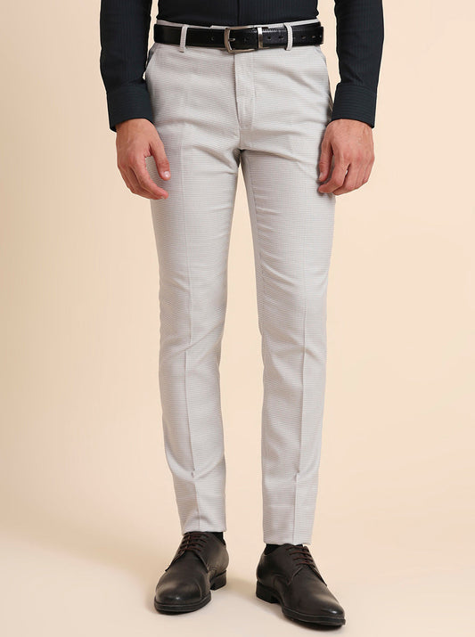 Light Grey Solid Super Slim Fit Formal Trouser | Greenfibre