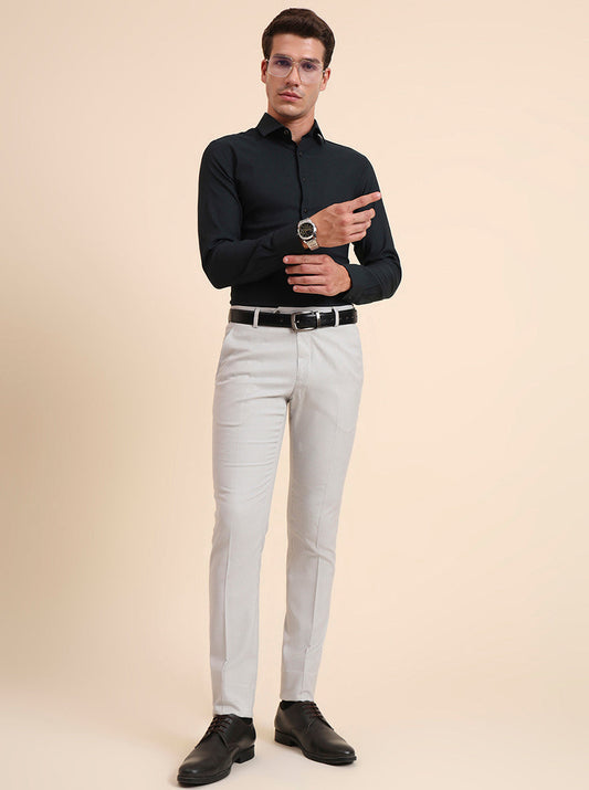 Light Grey Solid Super Slim Fit Formal Trouser | Greenfibre