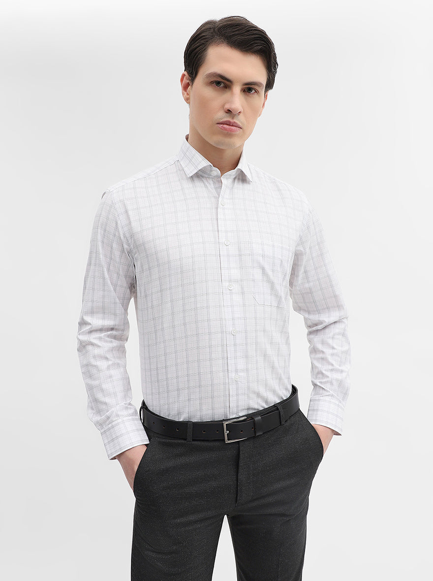 White & Grey Checked Regular Fit Formal Shirt | Greenfibre