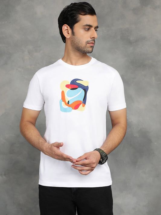 White Printed Slim Fit T-Shirt | GreenFibre