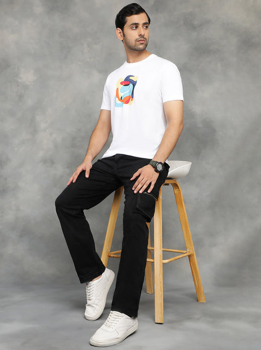 White Printed Slim Fit T-Shirt | GreenFibre