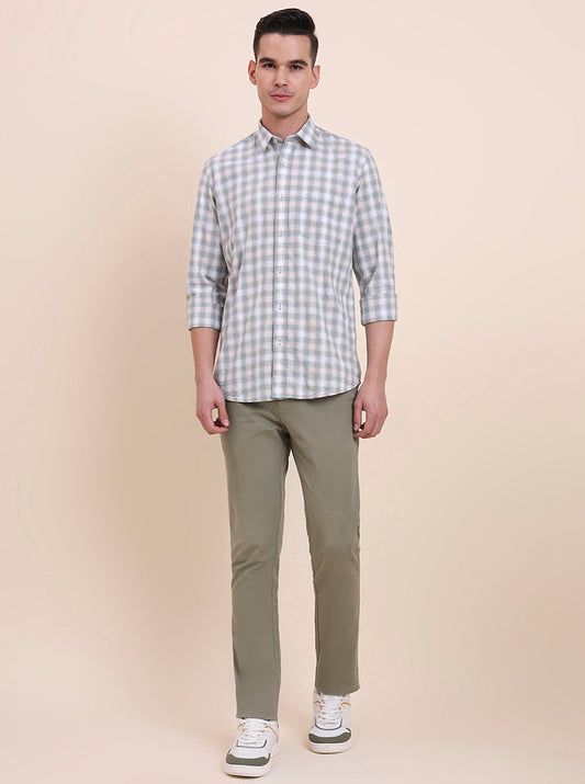 Green Checked Smart Fit Semi Casual Shirt | Greenfibre