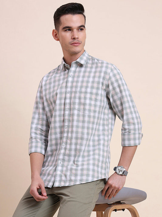 Green Checked Smart Fit Semi Casual Shirt | Greenfibre