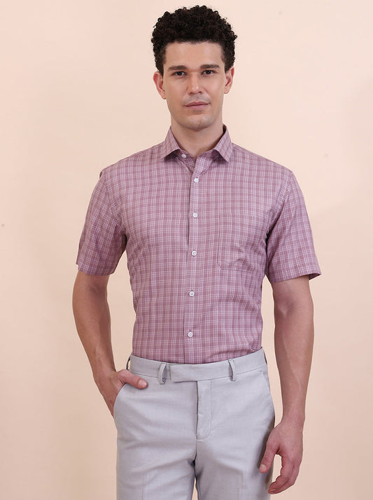 Carrot Pink Checked Regular Fit Formal Shirt | Greenfibre