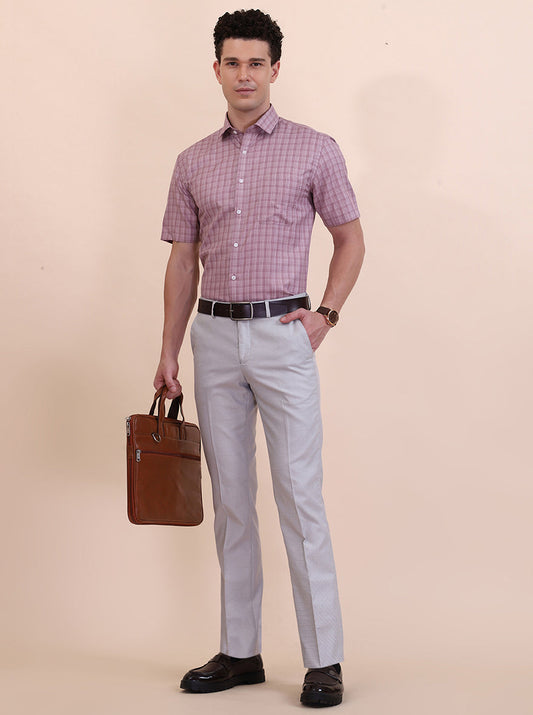 Carrot Pink Checked Regular Fit Formal Shirt | Greenfibre