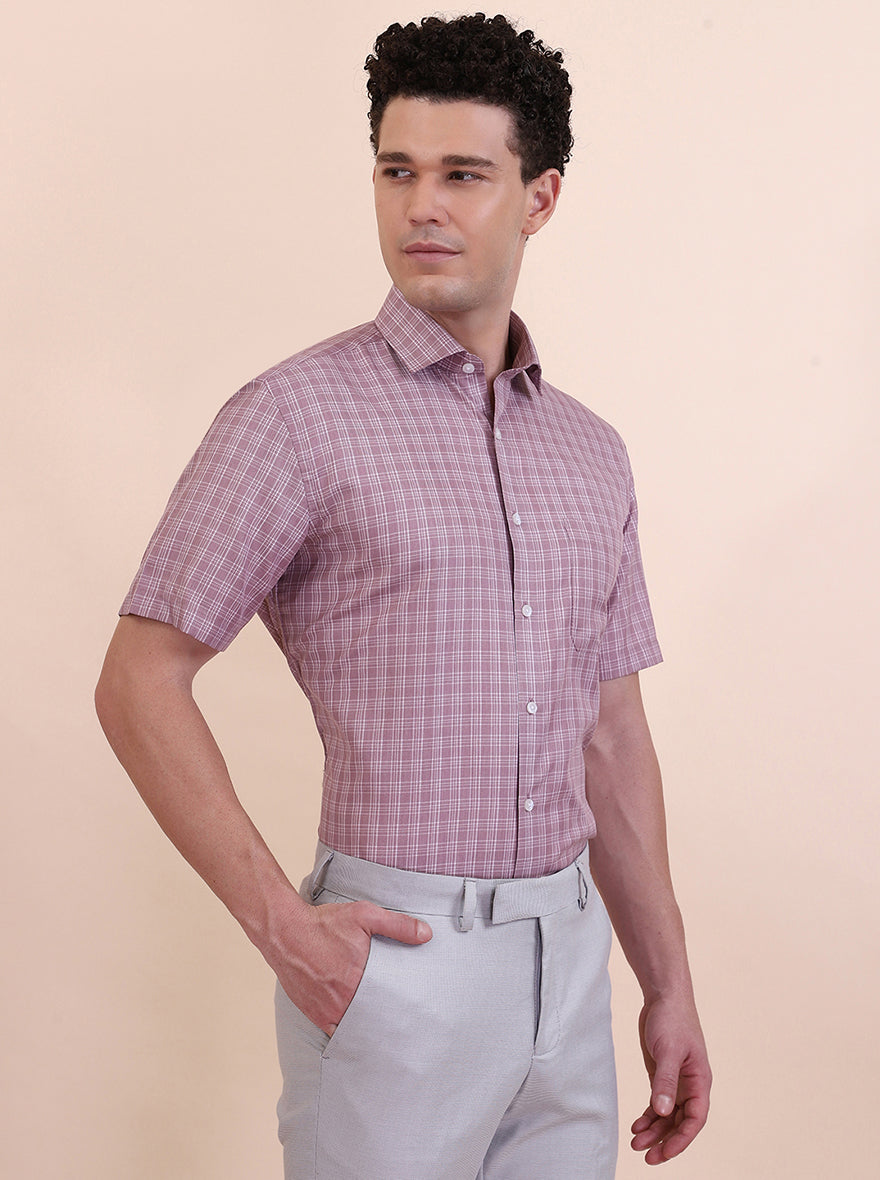Carrot Pink Checked Regular Fit Formal Shirt | Greenfibre