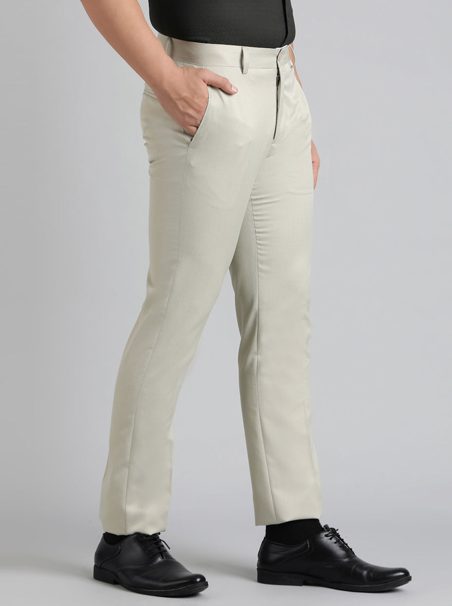 Beige Solid Slim Fit Formal Trouser | Greenfibre