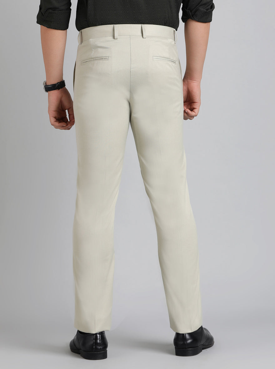 Beige Solid Slim Fit Formal Trouser | Greenfibre