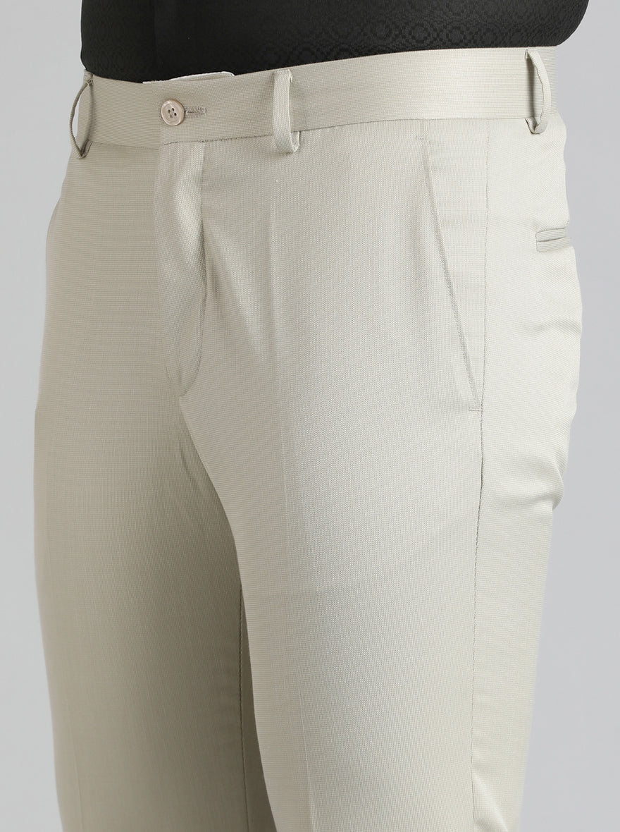 Beige Solid Slim Fit Formal Trouser | Greenfibre