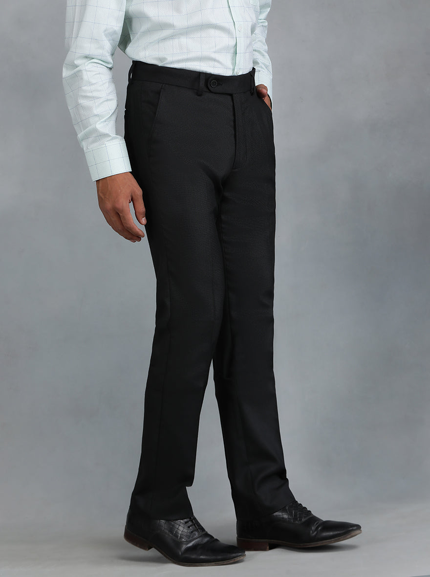 Black Solid Slim Fit Formal Trouser | Greenfibre