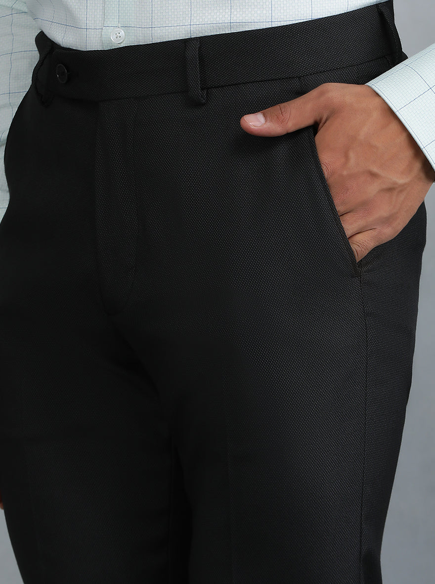 Black Solid Slim Fit Formal Trouser | Greenfibre