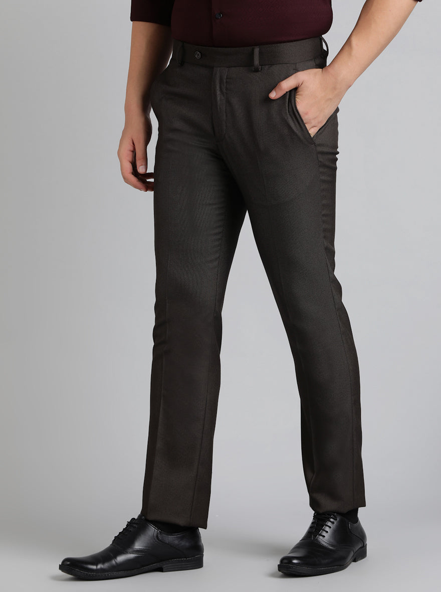 Brown Solid Slim Fit Formal Trouser | Greenfibre