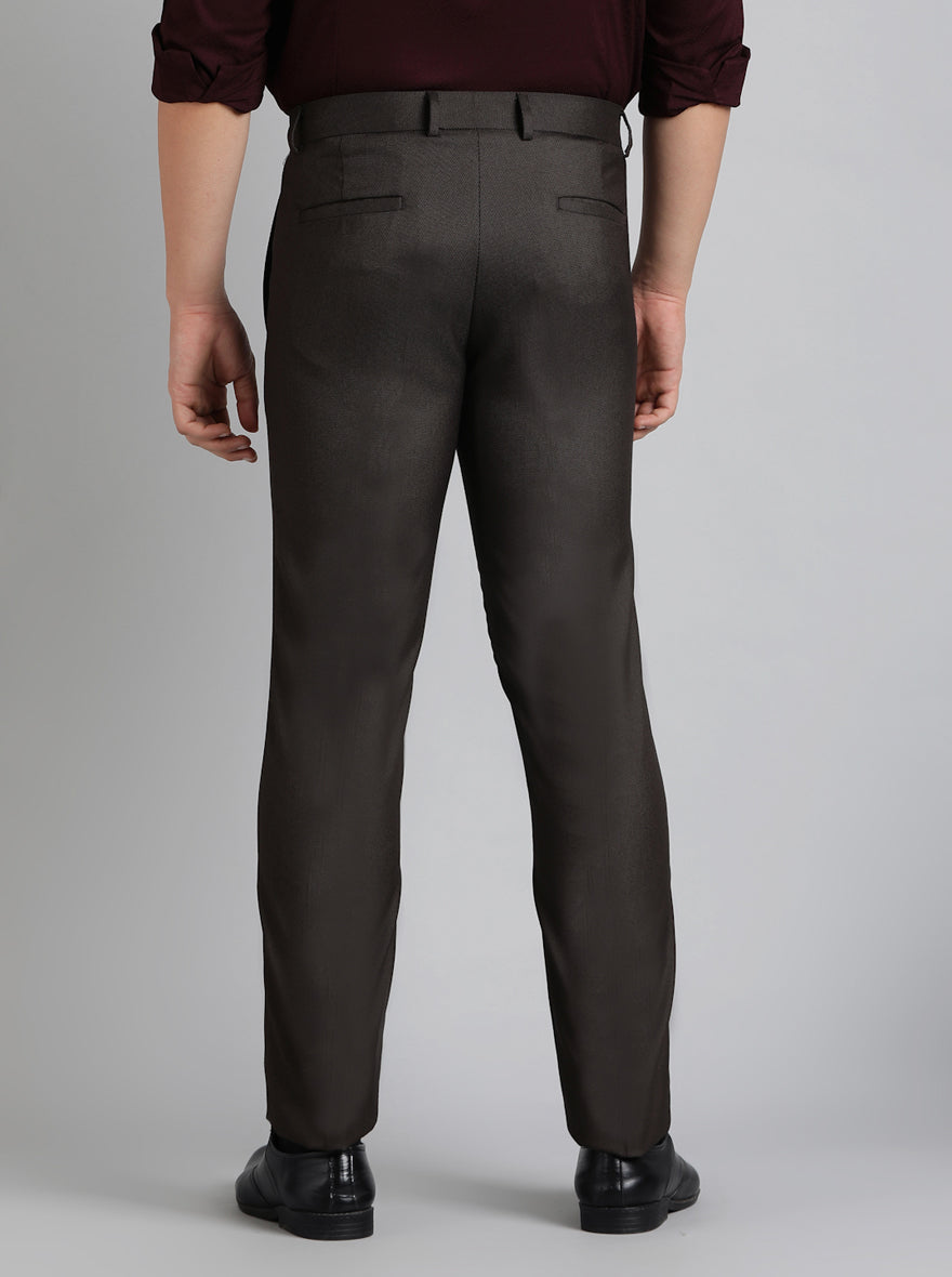 Brown Solid Slim Fit Formal Trouser | Greenfibre
