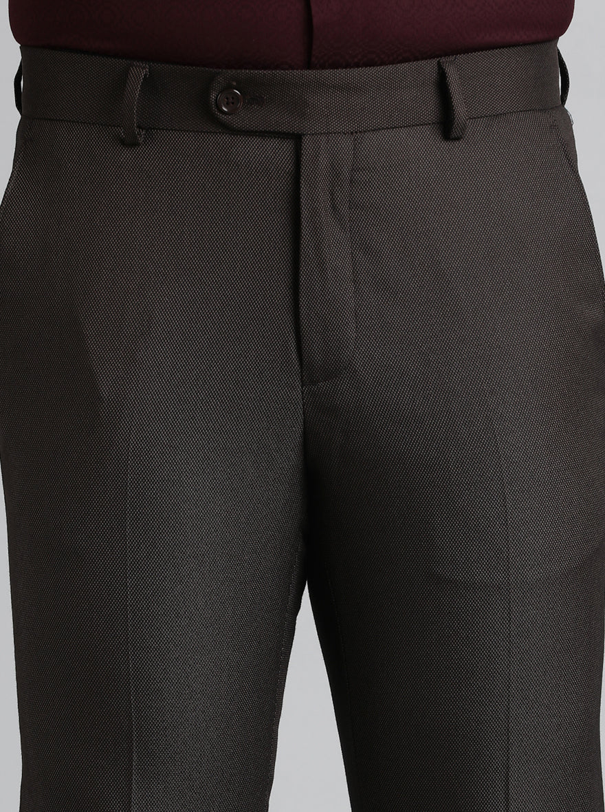 Brown Solid Slim Fit Formal Trouser | Greenfibre