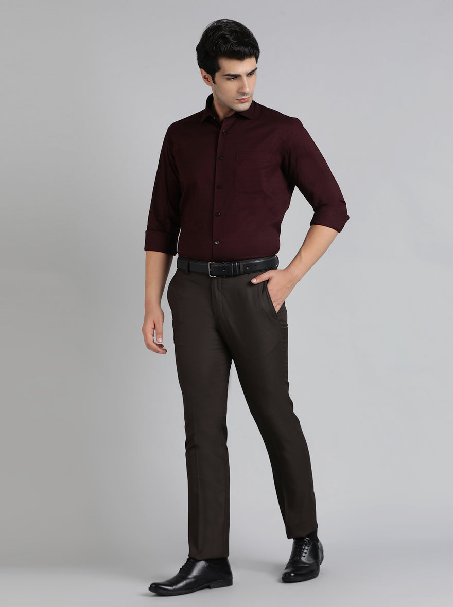 Brown Solid Slim Fit Formal Trouser | Greenfibre