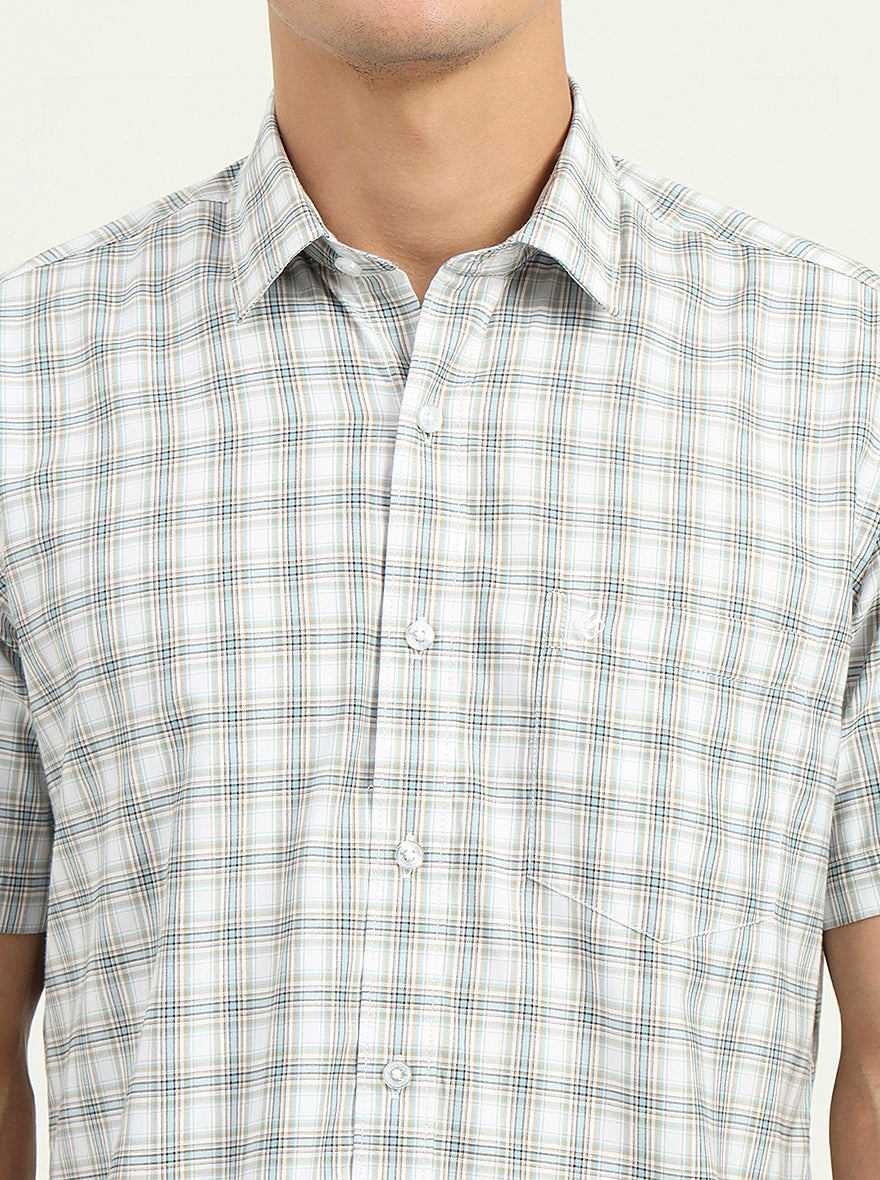 Grey & Green Checked Slim Fit Semi Casual Shirt | Greenfibre