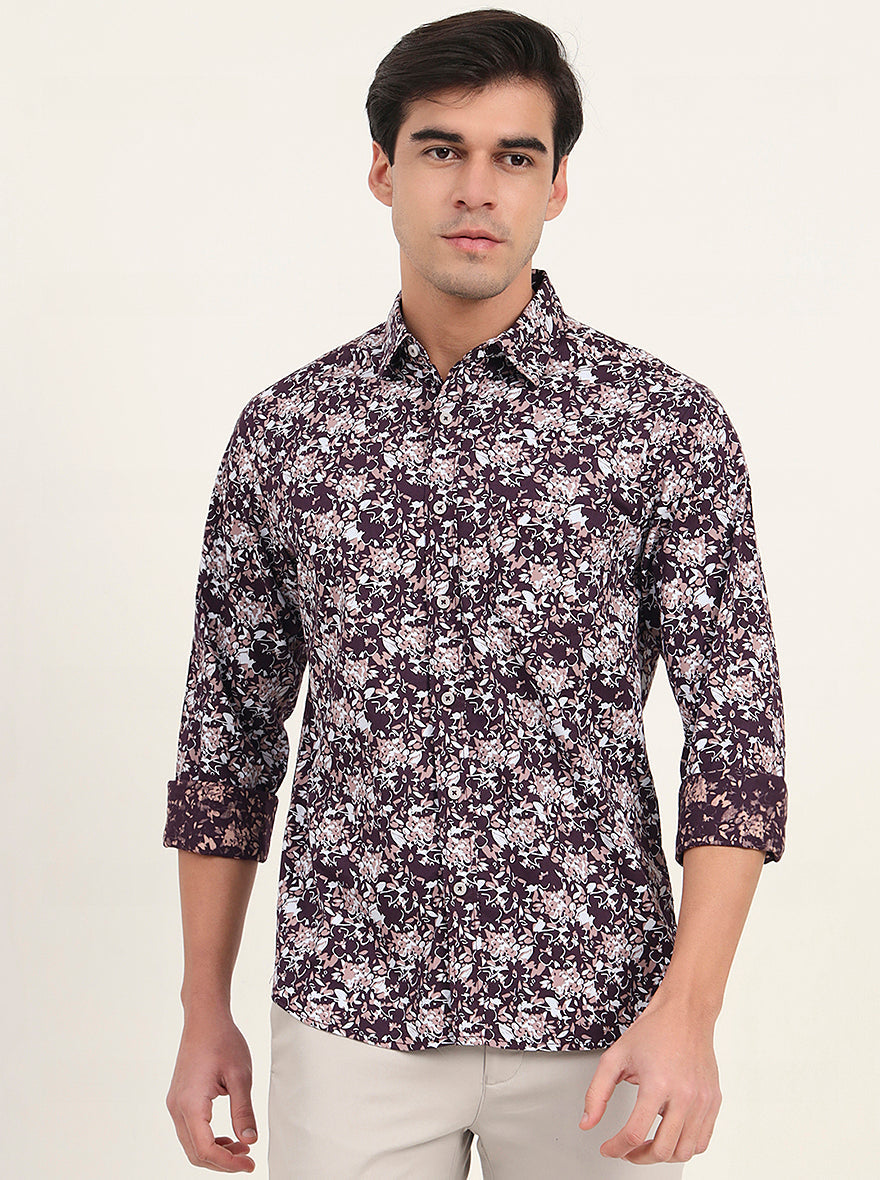 Wine Printed Slim Fit Casual Shirt | Greenfibre