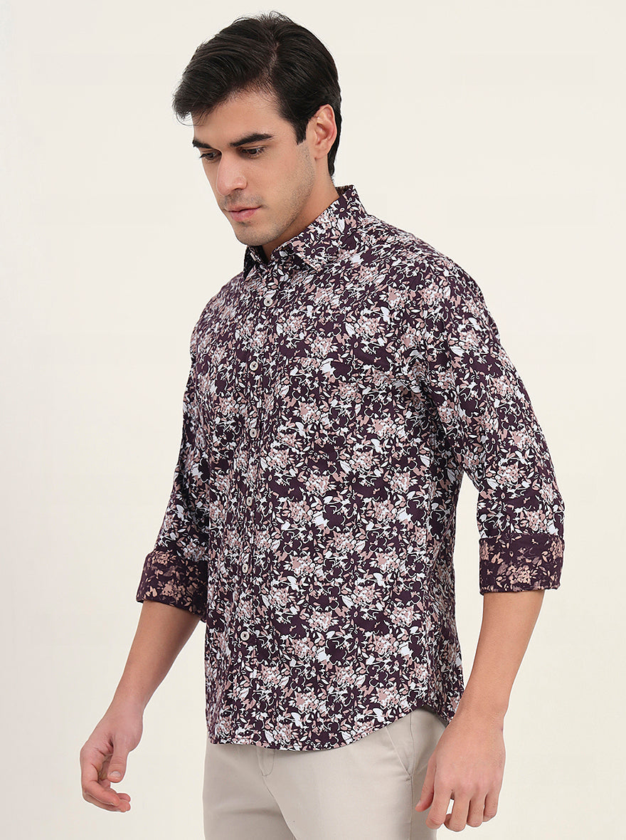 Wine Printed Slim Fit Casual Shirt | Greenfibre
