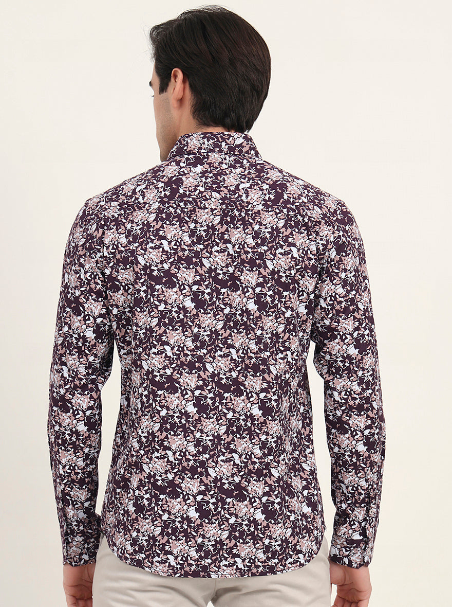 Wine Printed Slim Fit Casual Shirt | Greenfibre