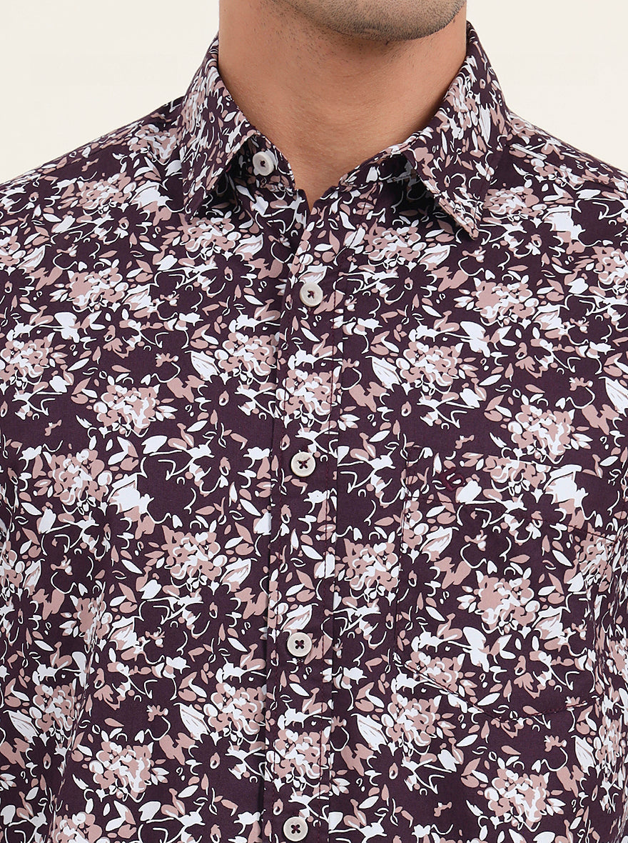 Wine Printed Slim Fit Casual Shirt | Greenfibre