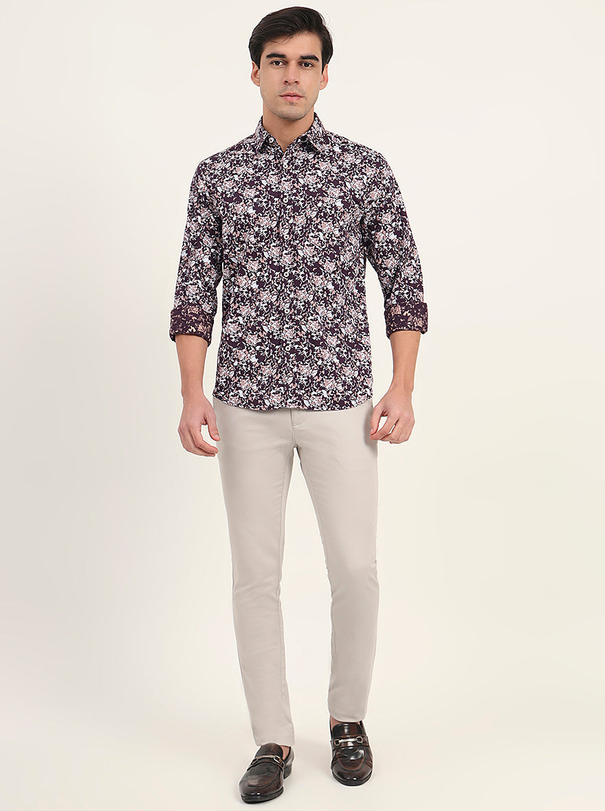 Wine Printed Slim Fit Casual Shirt | Greenfibre