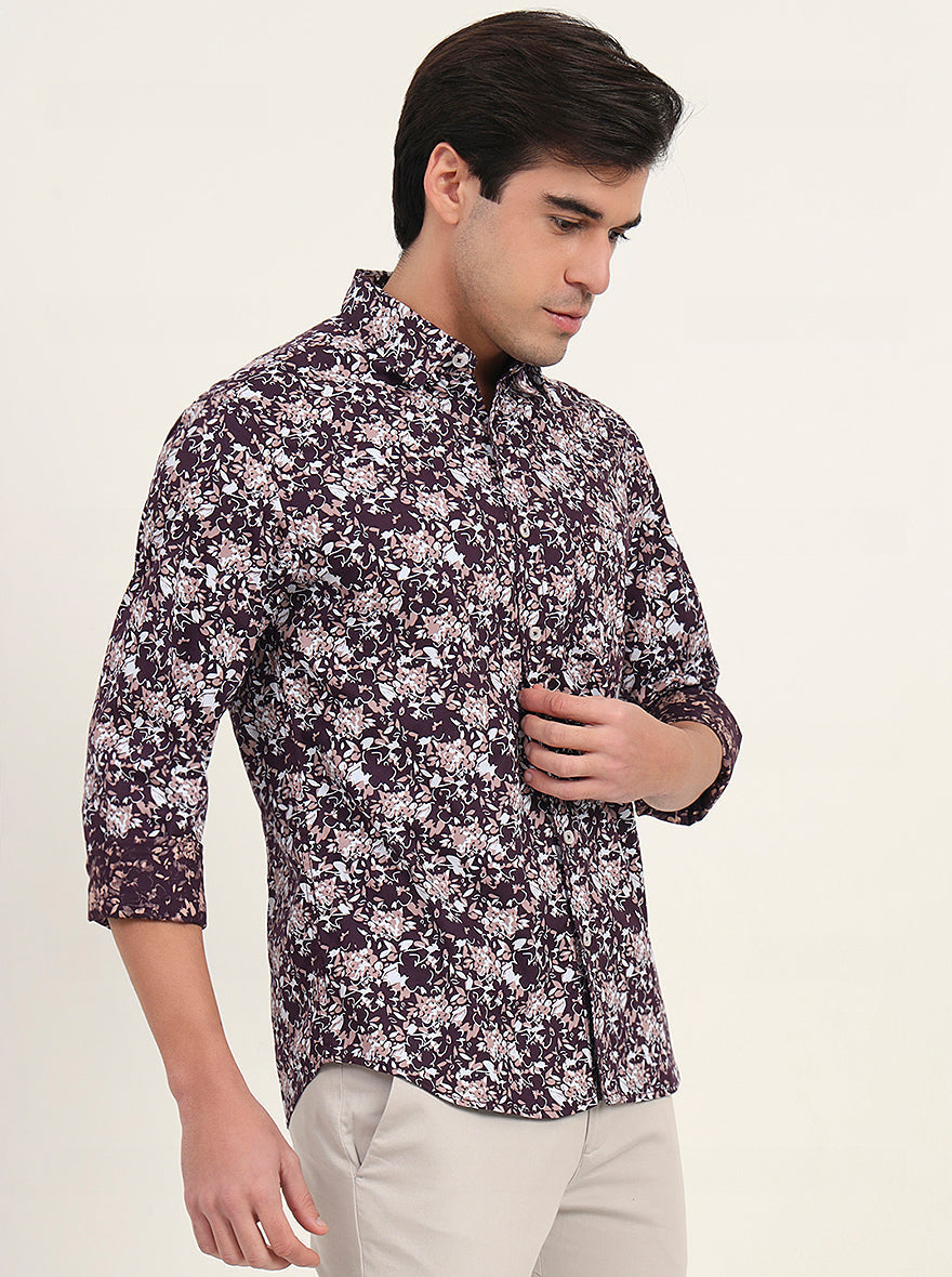 Wine Printed Slim Fit Casual Shirt | Greenfibre